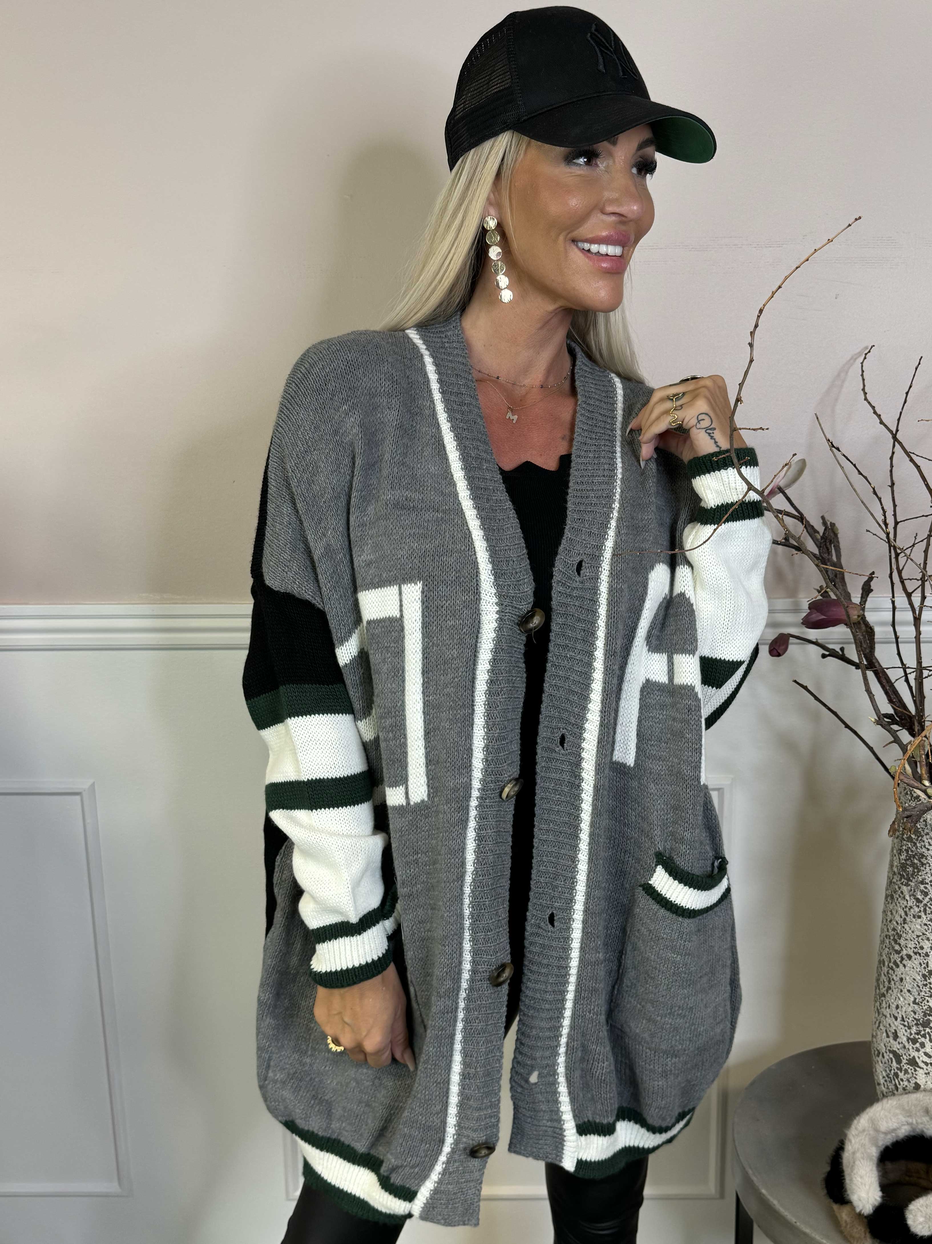 Diah - Flerfarvet college strikcardigan